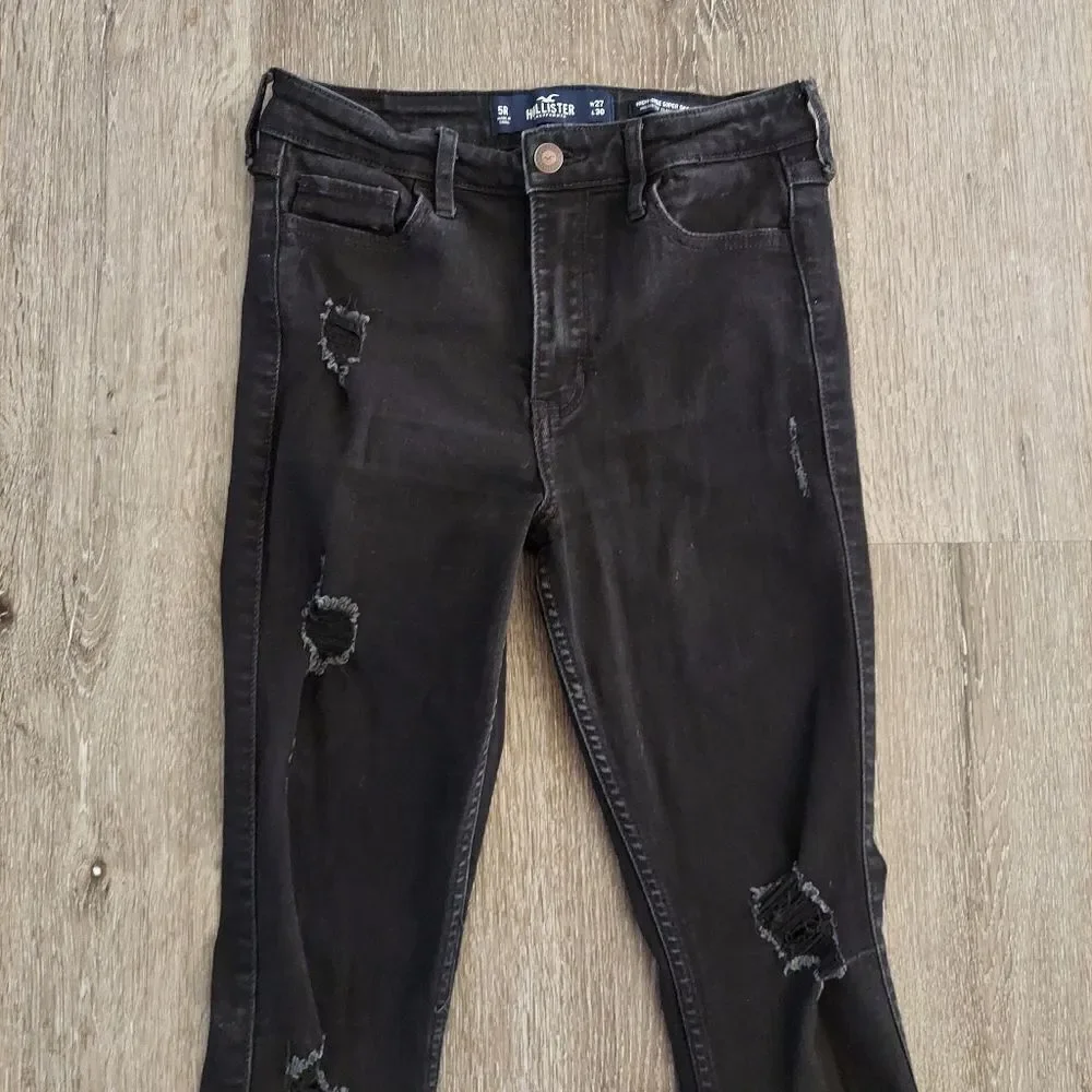 Hollister Black High-Rise Super Skinny Distressed Jeans Size 5